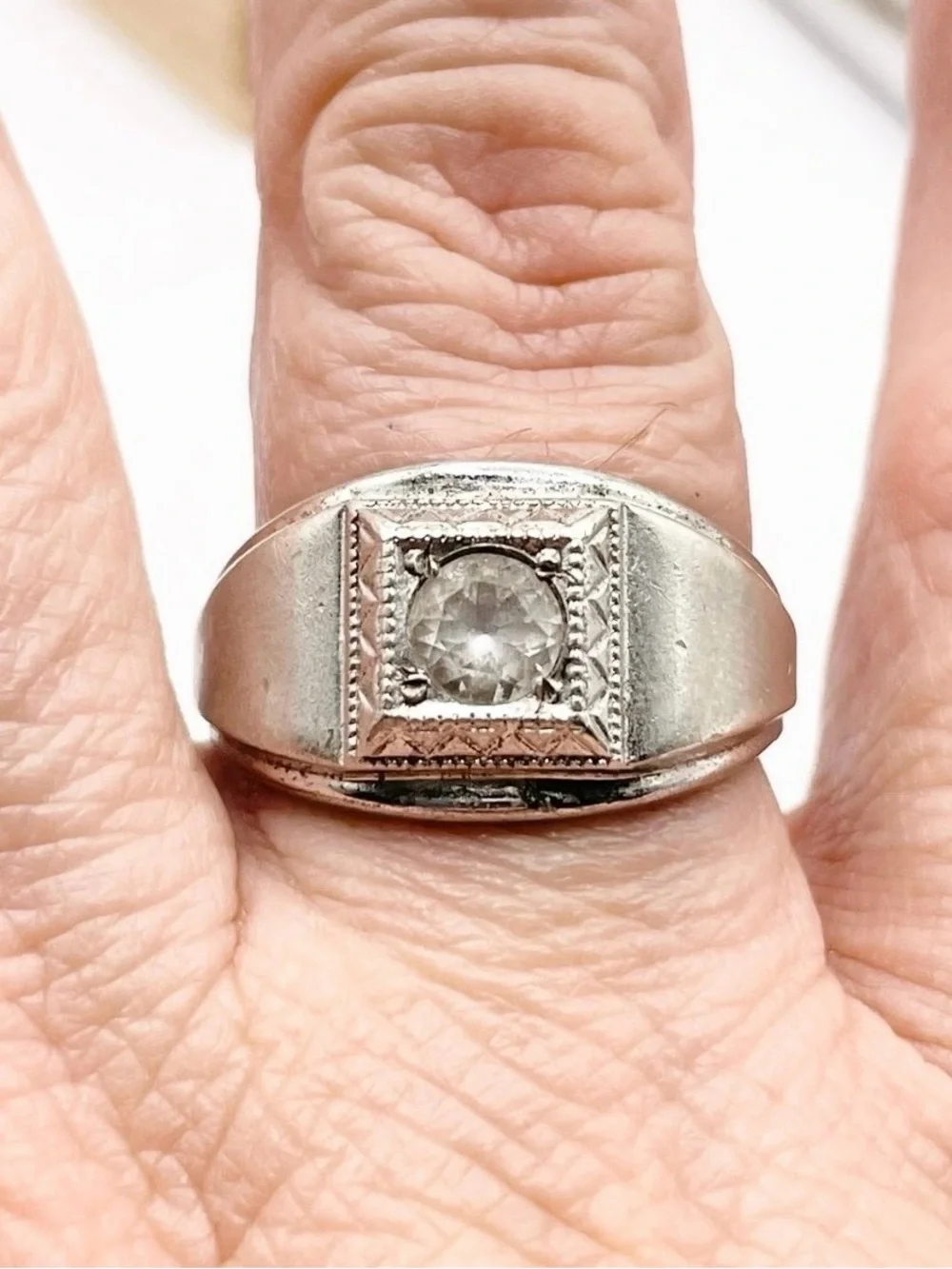 Size 10.5 Vintage ESPO white topaz 925 Sterling Silver Ring